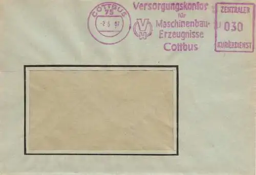 AFS, ZKD-Brief, Versorgungskontor für Maschinenbauerzeugnisse, o Cottbus, 2.5.67