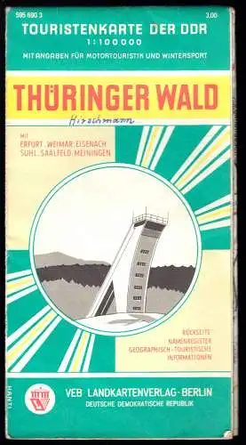 Touristenkarte, Thüringer Wald mit Erfurt, Weimal, Eisenach, Suhl..., 1974