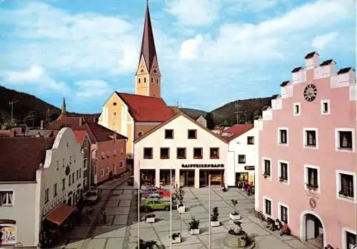 Ansichtskarte, Siebentälerstadt Dietfurt im Altmühltal, Partie mit Kirche und Rathaus, 1980