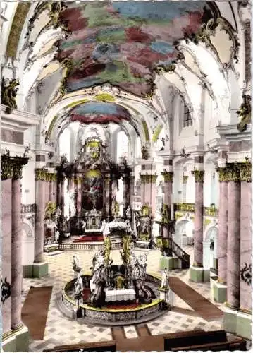 AK, Vierzehnheiligen, Blick über den Gnadenaltar zum Hochaltar, um 1962