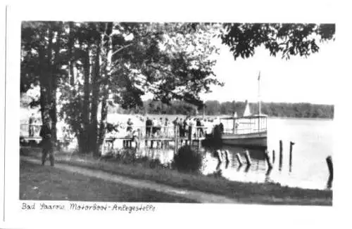 AK, Bad Saarow, Motorboot-Anlegestelle, belebt, 1953