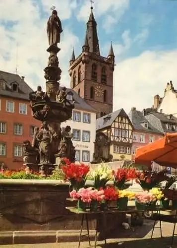 AK, Trier, Petrusbrunnen mit St. Gangolph, 1968