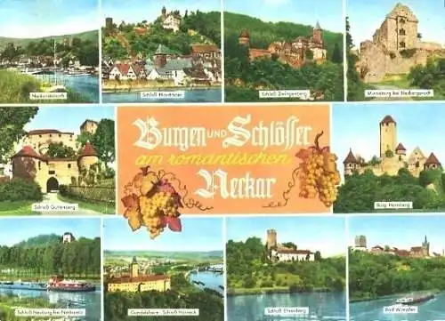 Ansichtskarte, Burgen u. Schlösser am Neckar, 10 Abb., ca. 1976