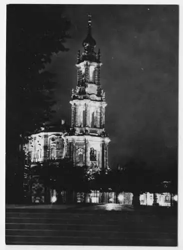 AK, Dresden, Brühlsche Terrasse mit Hofkirche, Nachtansicht, 1964