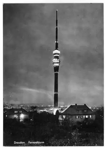 AK, Dresden Wachwitz, Fernsehturm, Nachtaufnahme, 1974