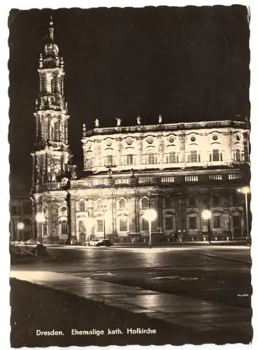 AK, Dresden, Kath. Hofkirche, Nachtansicht, 1963