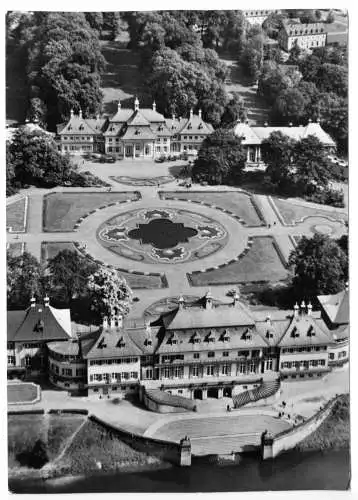 AK, Dresden, Schloß Pillnitz, Luftbildansicht von der Elbseite, 1973