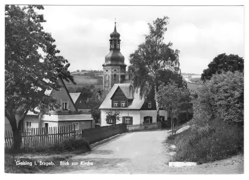 AK, Geising Osterzgeb., Straßenpartie mit Blick zur Kirche, 1970