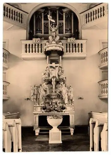 Foto im AK-Format, Carlsfeld Erzgeb.,  Kirche, Altar, um 1970