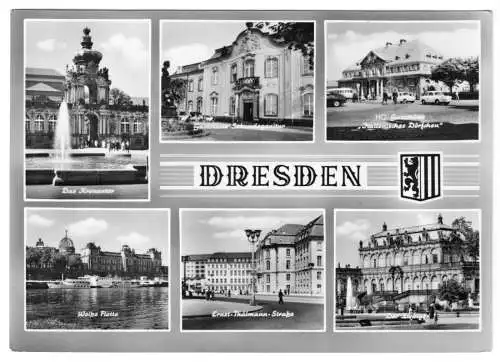 AK, Dresden, sechs Abb., gestaltet, Wappen, 1968