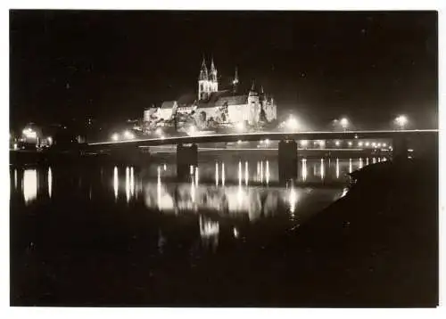 AK, Meißen Elbe, Albrechtsburg und Dom, Nachtansicht, 1975