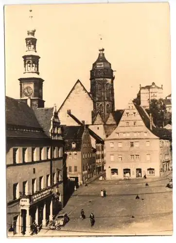 AK, Pirna Elbe, Markt mit Kirche, um 1958