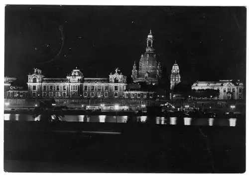 AK, Dresden, Brühlsche Terrasse u. Frauenkirche, Nachtansicht, Aufnahme vor 1945