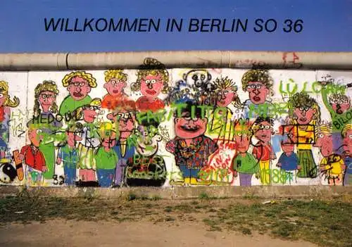 Ansichtskarte, Berlin Kreuzberg, Willkommen in Berlin SO 36, Mauerpartie, um 1988