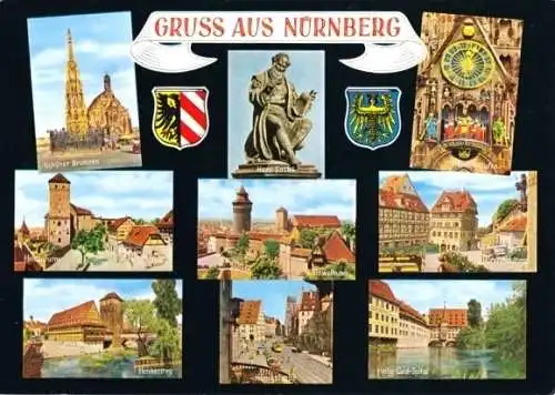 AK, Nürnberg, neun Abb., Wappen, ca. 1980