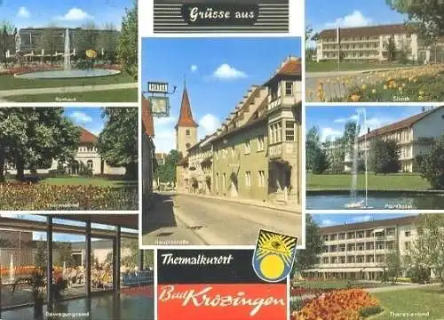 Ansichtskarte, Bad Krozingen, 7 Abb., u.a Hauptstraße, ca. 1969