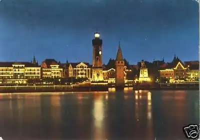 AK, Lindau am Bodensee, Hafen, Nachtansicht, ca. 1978