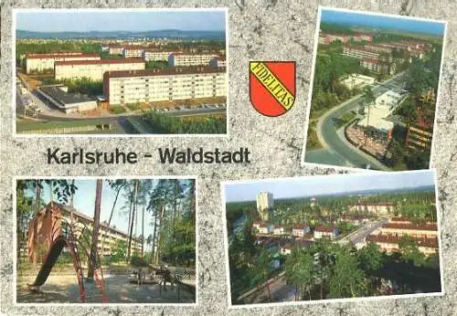 AK, Karlsruhe - Waldstadt, 4 Abb., Teilansichten, 1966