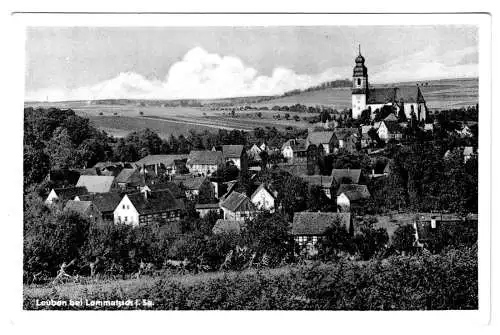 AK, Leuben Kr. Meissen, heute Nossen OT Leuben, Teilansicht mit Kirche, 1956