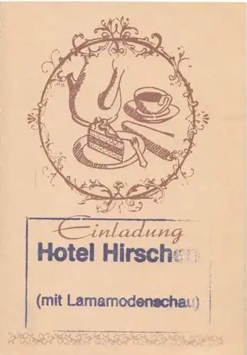 Tour. Prospekt, Einladung zu einer "Kaffeefahrt" mit Lamamodenschau, um 1970