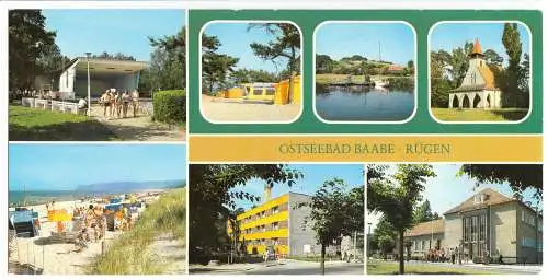 AK lang, Panoramakarte, Ostseebad Baabe Rügen, sieben Abb., 1986