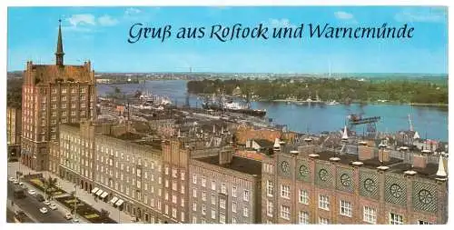 AK lang, Panoramakarte, Rostock, Blick auf Lange Str. und Stadthafen, 1973