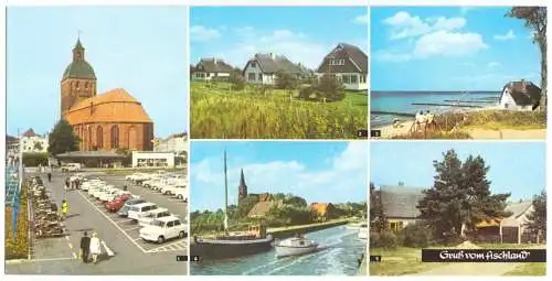 AK lang, Panoramakarte, Gruß vom Fischland, fünf Abb., 1977