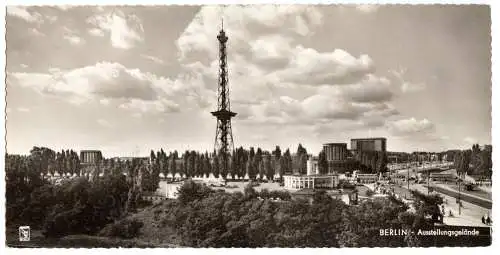 AK lang, Panoramakarte, Berlin Charlottenburg, Gelände am Funkturm, um 1960