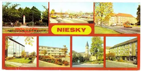 AK lang, Panoramakarte, Niesky, sieben Abb., 1982