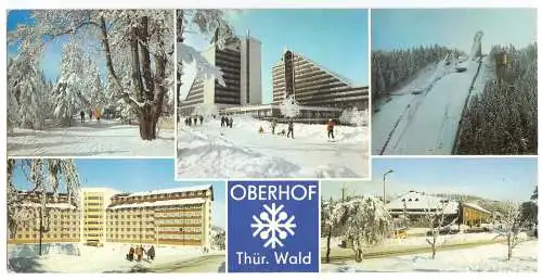 AK lang, Panoramakarte, Oberhof Thür. Wald, fünf Winteransichten, 1987