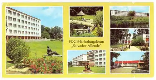 AK lang, Panoramakarte, Templin Uckermark, FDGB-Heim "Salvador Allende", 1983