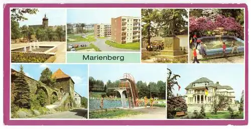 AK lang, Panoramakarte, Marienberg Erzgeb., sieben Abb., 1985