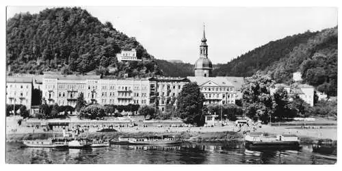 AK lang, Panoramakarte, Bad Schandau, Uferpanorama der Elbseite, 1964