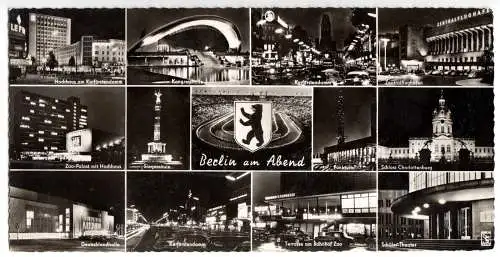 AK lang, Panoramakarte, Berlin West, 13 Nachtansichten, um 1960