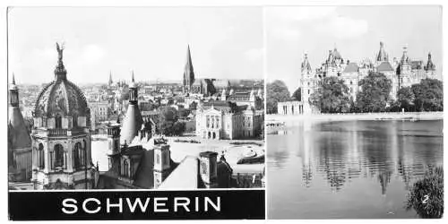 AK lang, Panoramakarte, Schwerin, zwei Abb., 1970