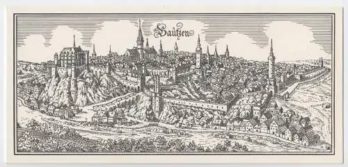 AK lang, Panoramakarte, Bautzen, Stadtpanorama nach hist. Stich um 1650, 1974