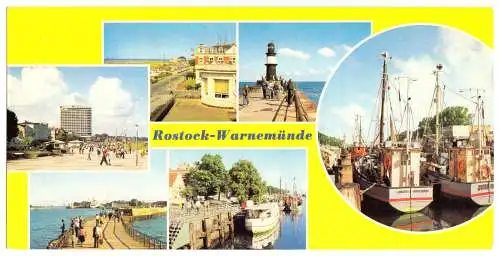 AK lang, Panoramakarte, Rostock Warnemünde, sechs Abb., 1984