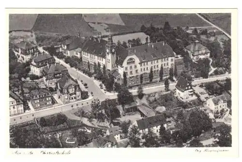 AK, Aue Sa., Luftbildansicht, Areal mit Oberrealschule, um 1950