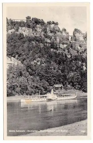 AK, Sächsische Schweiz, Bastei mit Dampfer "Weltfrieden", 1954