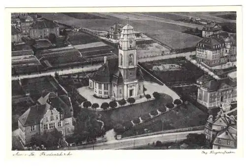 AK, Aue Sa., Luftbildansicht, Areal mit Friedenskirche, um 1950