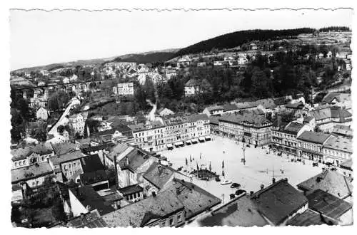 AK, Sebnitz Sächs. Schweiz, Teilansicht mit Marktplatz, 1958, Echtfoto