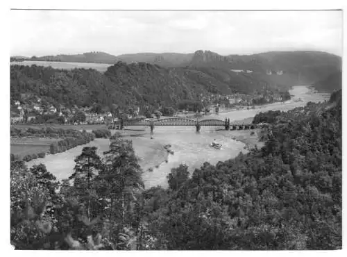 AK, Bad Schandau, Totale im Elbtal mit alter Elbbrücke, 1973