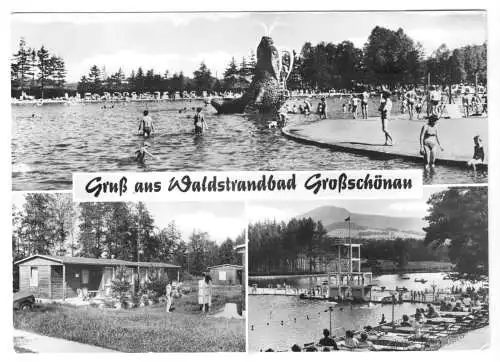 AK, Großschönau Kr. Zittau, Waldstrandbad, drei Abb., 1981