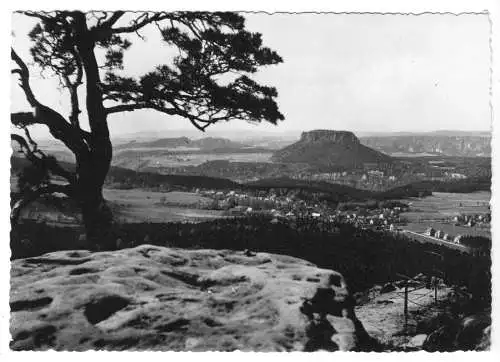 AK, Sächsische Schweiz, Blick vom Papststein auf Gohrisch u. Lilienstein, 1966