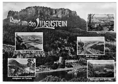 AK, Sächsische Schweiz, Rund um den Lilienstein, sechs Abb., gestaltet, 1963