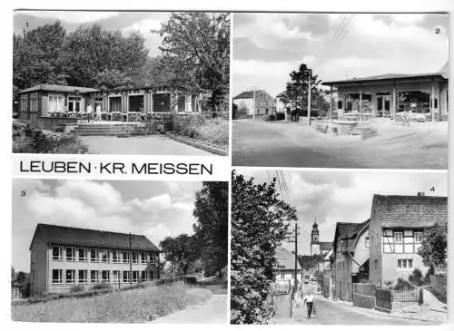 AK, Leuben Kr. Meissen, heute Nossen OT Leuben, vier Abb., u.a. Dorfkonsum, 1975