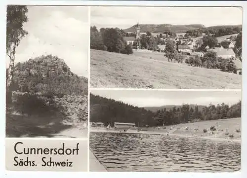 AK, Cunnersdorf Sächs. Schweiz, drei Abb., 1987