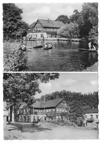 AK, Kurort Jonsdorf Zittauer Gebirge, zwei Abb., HO-Hotel Gondelfahrt, 1961