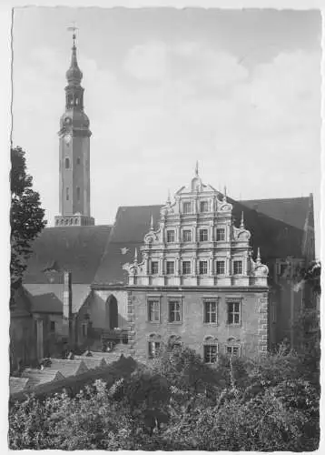 AK, Zittau, Heftergiebel am Stadtmuseum und Turm der Klosterkirche, 1960