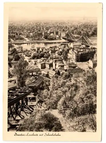 AK, Dresden Loschwitz, Totale mit Schwebebahn und Blauem Wunder, 1958